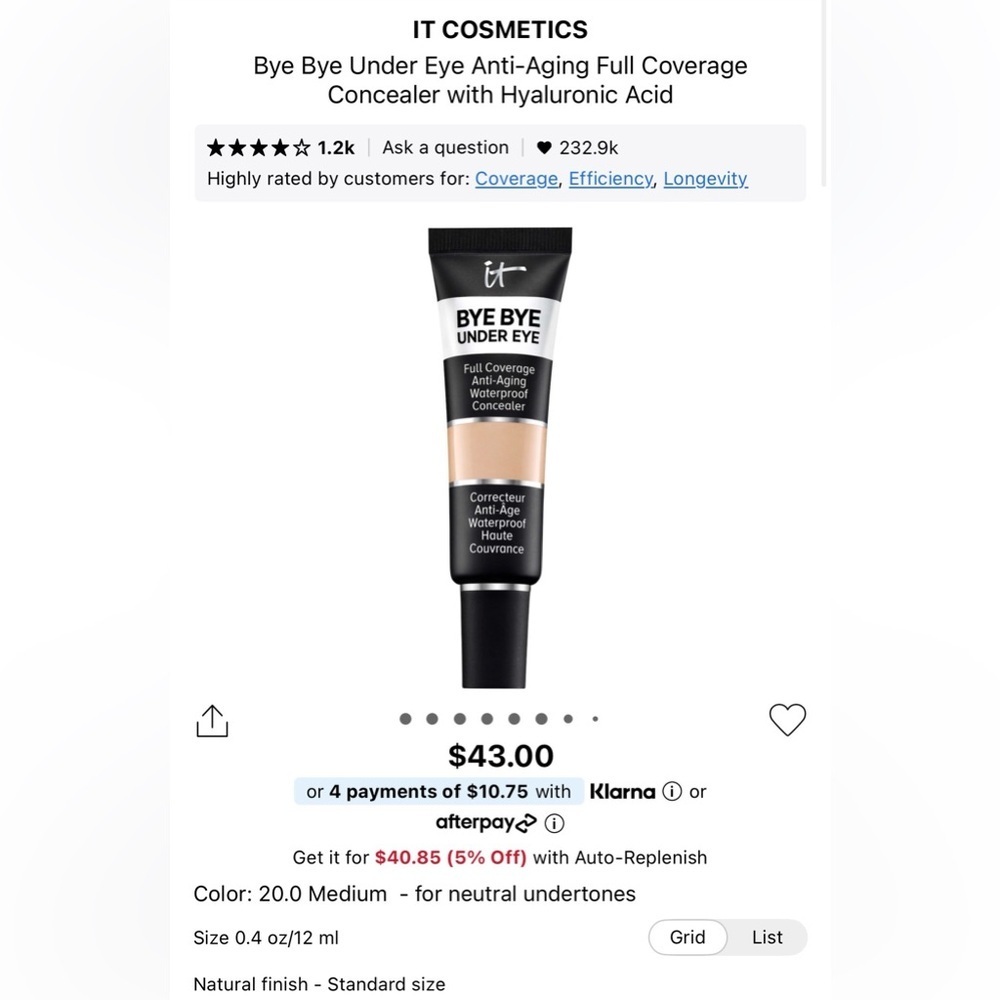 [MAKEUP] IT Cosmetics Bye Bye Under Eye Concealer Medium Coverage Anti-Aging - Picture 4 of 5